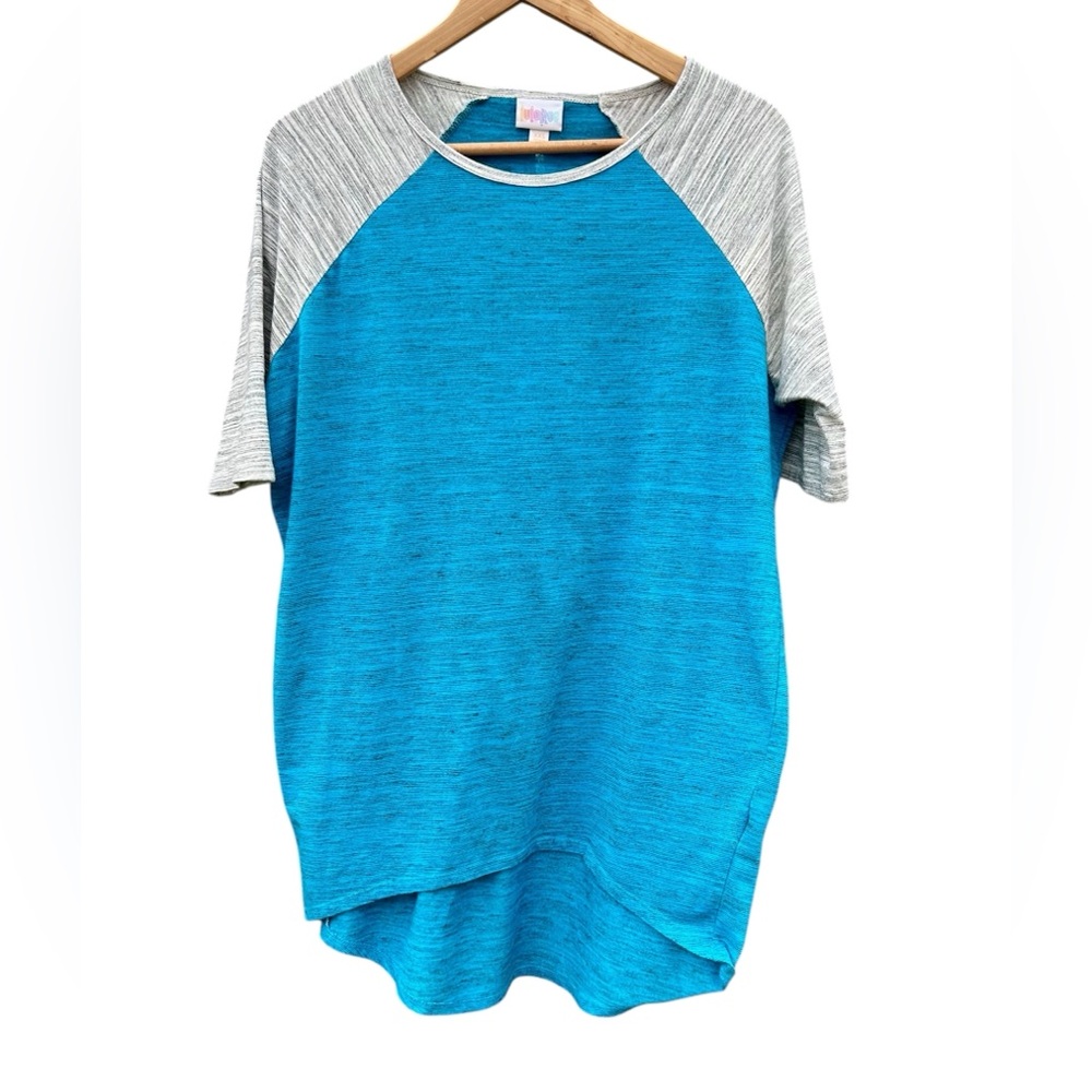 LuLaRoe Tee Shirt Irma XXS Oversized Gray Raglan Hi Low Top